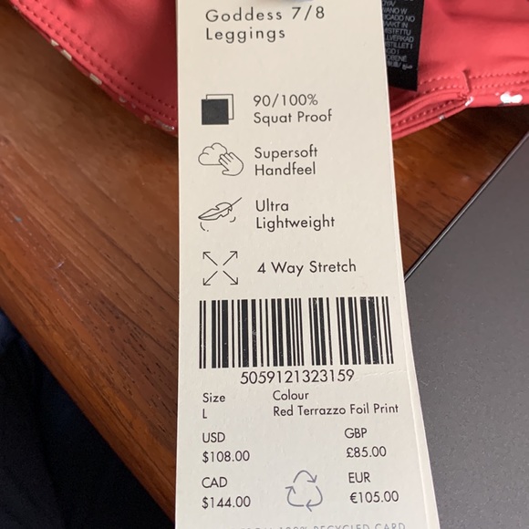 Sweaty Betty Goddess 7/8 Leggings Red Terrazzo Foil Print L - Picture 5 of 7